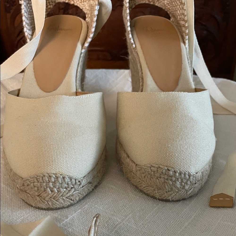 Elegant Cream Espadrille Wedge Sandals EU 38 US 7.5 - Picture 6 of 15